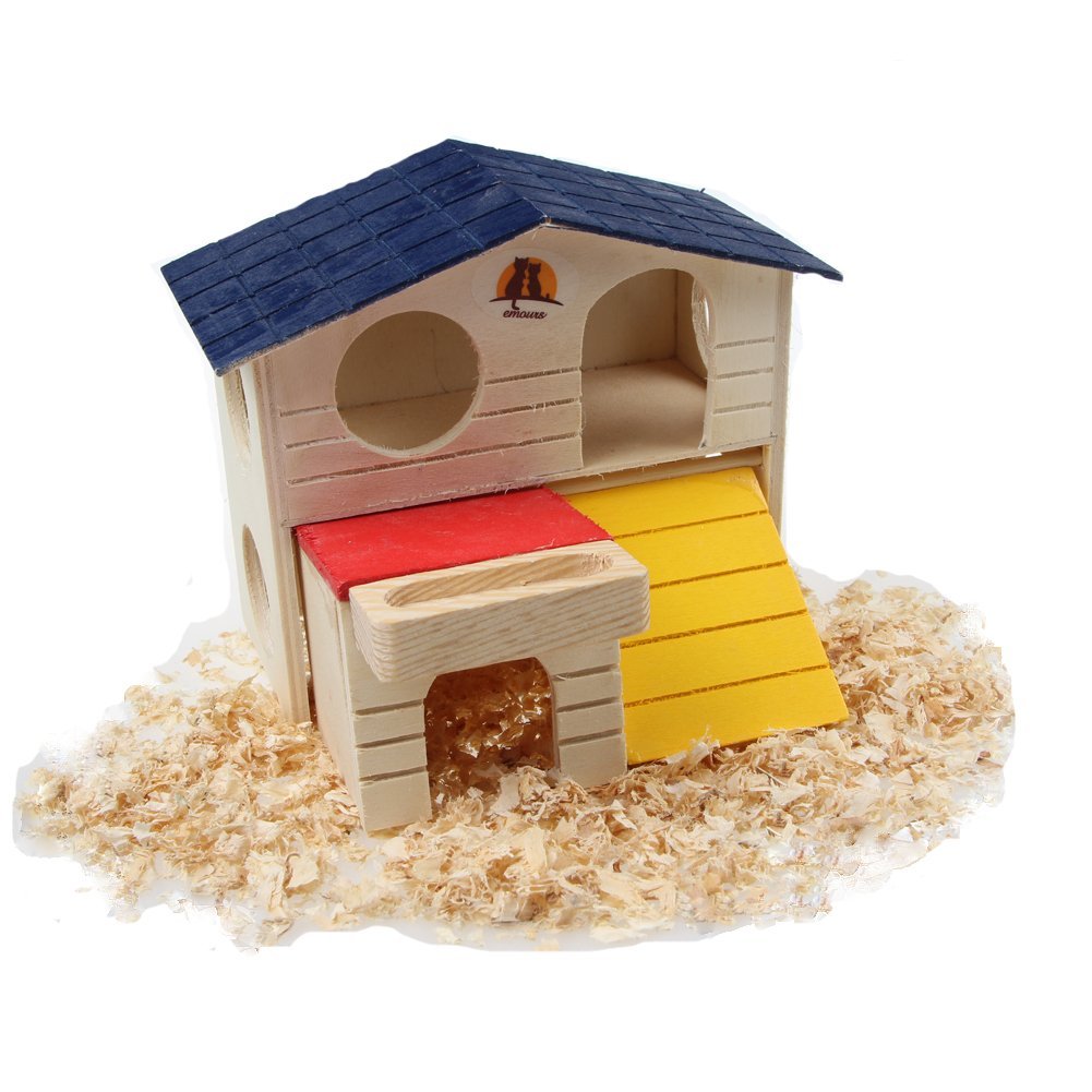 Pet Small Animal Hideout Hamster House Deluxe Two Layers Wooden Hut