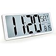 XREXS Large Digital Wall Clock with Backlight, 16.9 Inch Jumbo LCD Screen with Time/Calendar/Temperature Display, Alarm Clocks for Bedroom Home Decor, Count Up & Down Timer (Batteries Included)