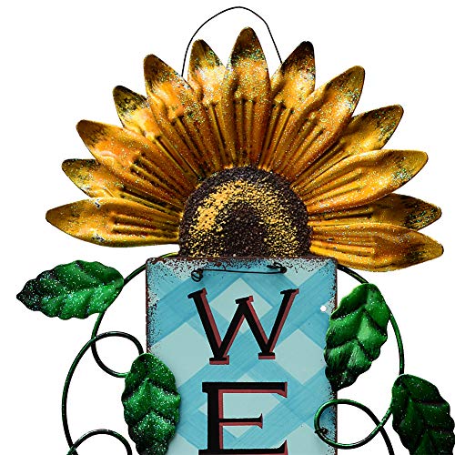 E-view Metal Welcome Sign Rustic Wall Hanging Plaque - Decorative Welcome Flower Signs for Porch Front Door Farmhouse Home Decoration Garden Themed Wreath Ornament (Yellow) - Thumbnail 5