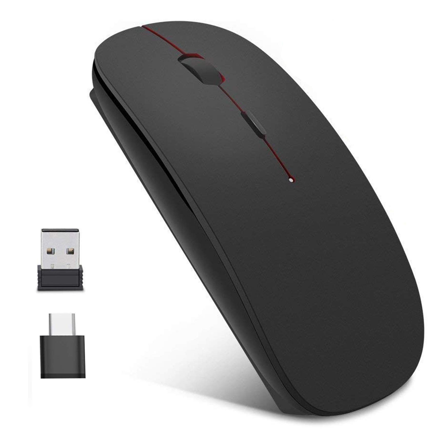 EasyULT Wireless Mouse, 2.4GHz with USB Mini Receiver & USB-C Receiver, Rechargeable Noiseless Mini Mouse, 1600 DPI Adjustable, or Laptop, PC, Computer, Desktop,Notebook,Macbook,Chromebook-Black