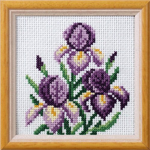 Orchidea ORC.7516 Mini Kit 14 Count White Aida Iris Cross Stitch Kit 11 x 11cm