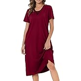 Chunoy Sleepshirt Dress for Womens Short Sleeve Nightgown Button Henley Sleepwear Gown Lounge Night Dress