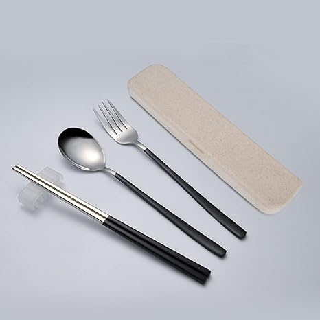 Amazon トリオセット 箸箱セット ポータブル食器 ステンレス フォーク スプーン 箸 箸置き 収納ケース付き コンビセット カトラリー ステンレス鋼食器 子供 大人用 キッチン 携帯 お弁当用 通学通勤 アウトドア 登山 旅行 プレゼント5点セット ブラック