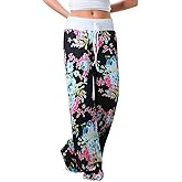 Elsofer Women's Pajama Lounge Pants Floral Print Comfy Casual Stretch Palazzo Drawstring Pj Bottoms Wide Leg Pants
