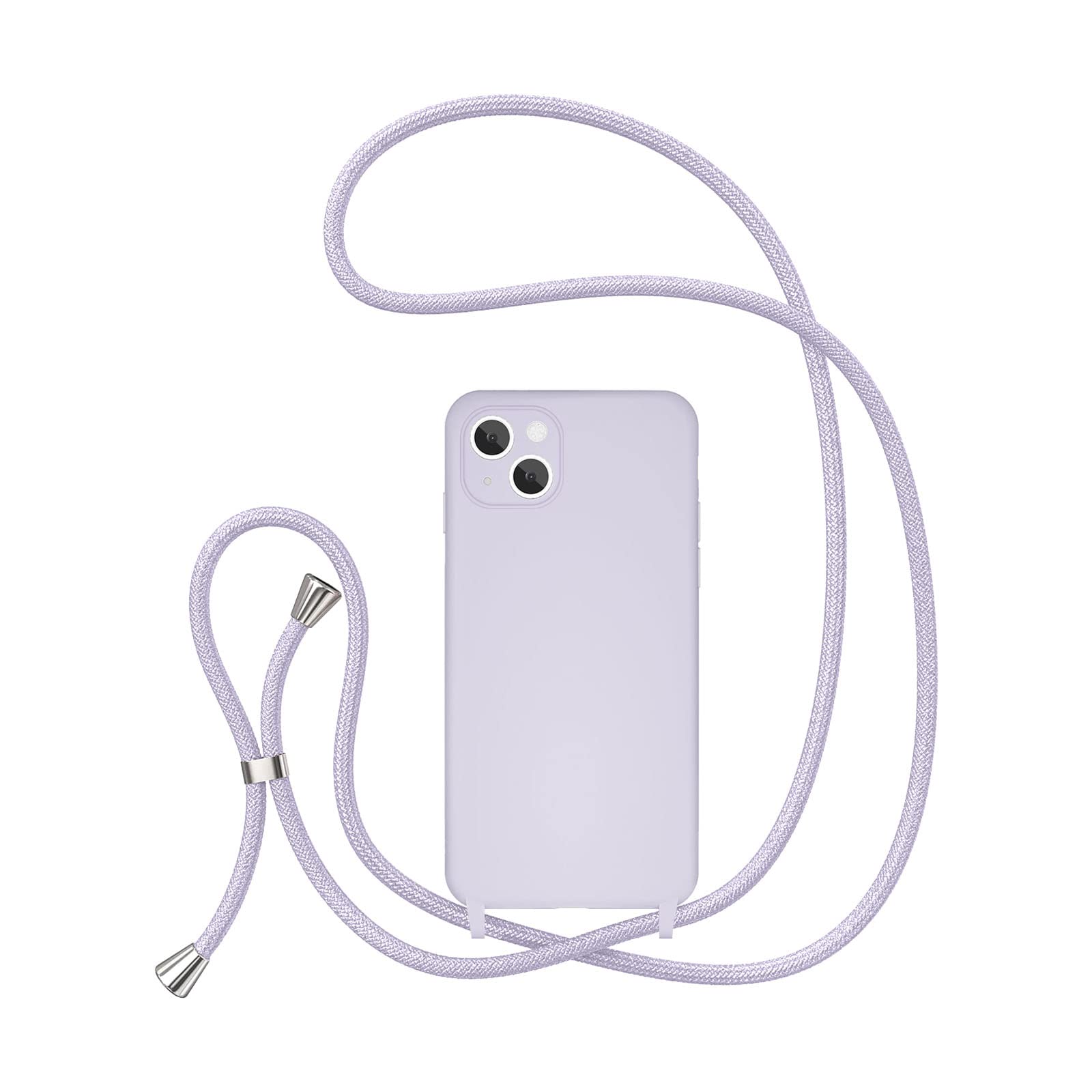 UEEBAI Crossbody Lanyard Phone case for iPhone 15 Plus 6.7 inch, Silicone Phone Cover Necklace Cord Strap Soft Shockproof Protective Case - Lilac Purple