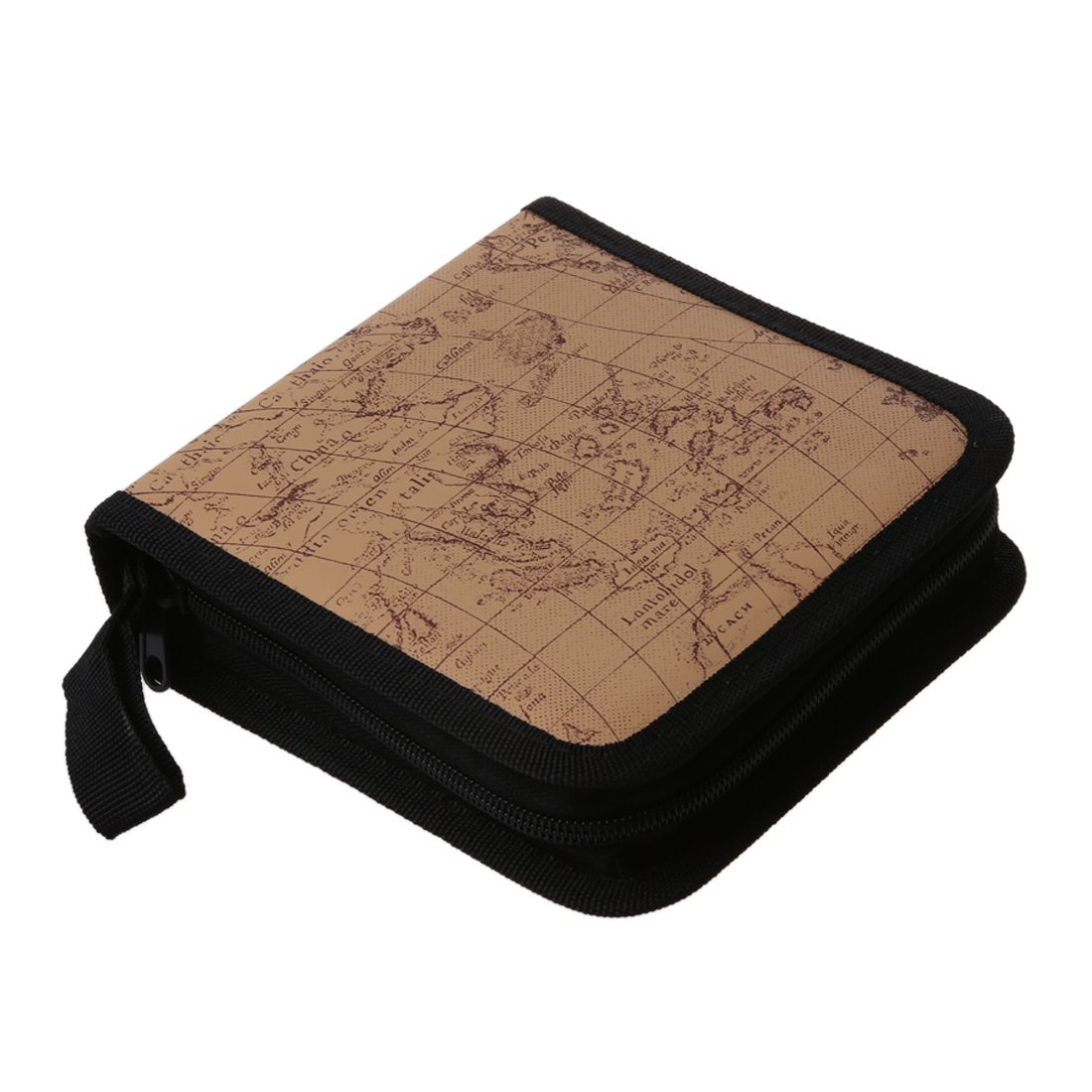 SODIAL(R) 40 Disc Fashion Map CD DVD Storage Holder Sleeve Case Box Wallet Bag Album Zipper - Beige