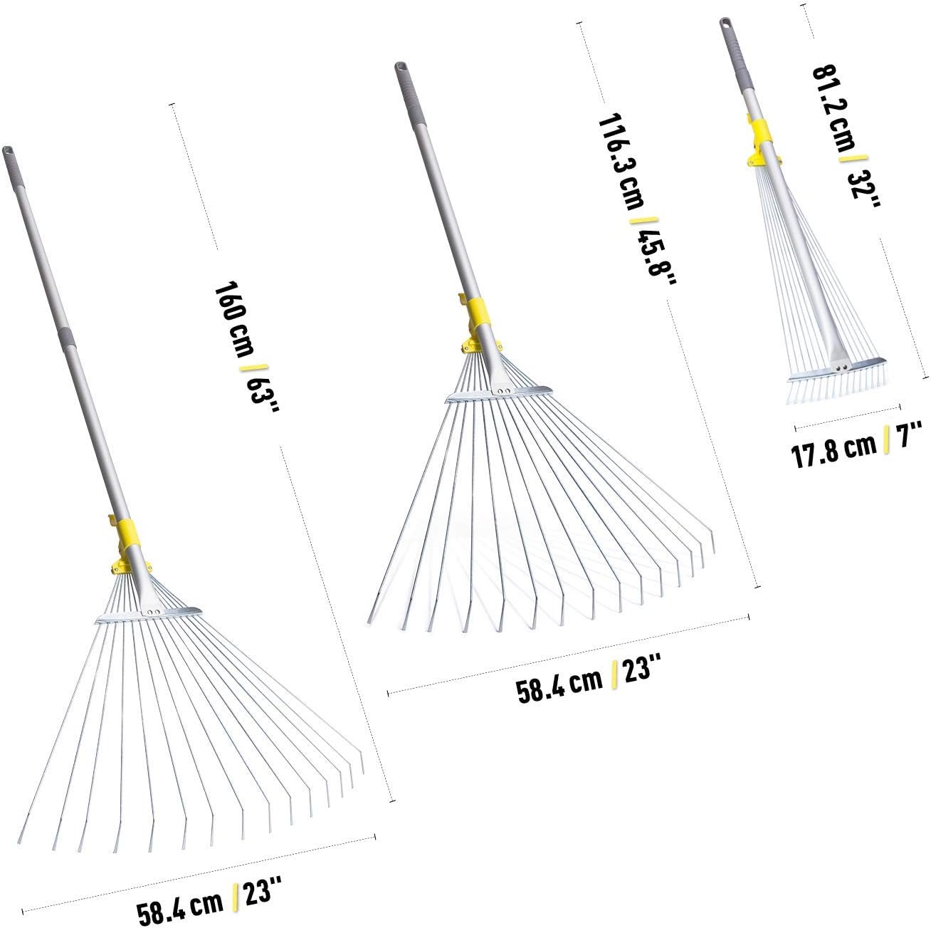 Jardineer 63 inch Adjustable Garden Rake Leaf, Collect Loose Debris Among Delicate Plants, Lawns and Yards, Expandable Head from 7 inch to 23 inch. Ideal Garden Rake Tools : Garden & Outdoor