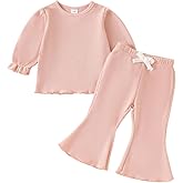 Koecnoc Toddler Girl 2-piece Clothes Set Infant Girl Cotton Long Sleeve Shirt and Pant Fall Winter Outfit for Baby Girl