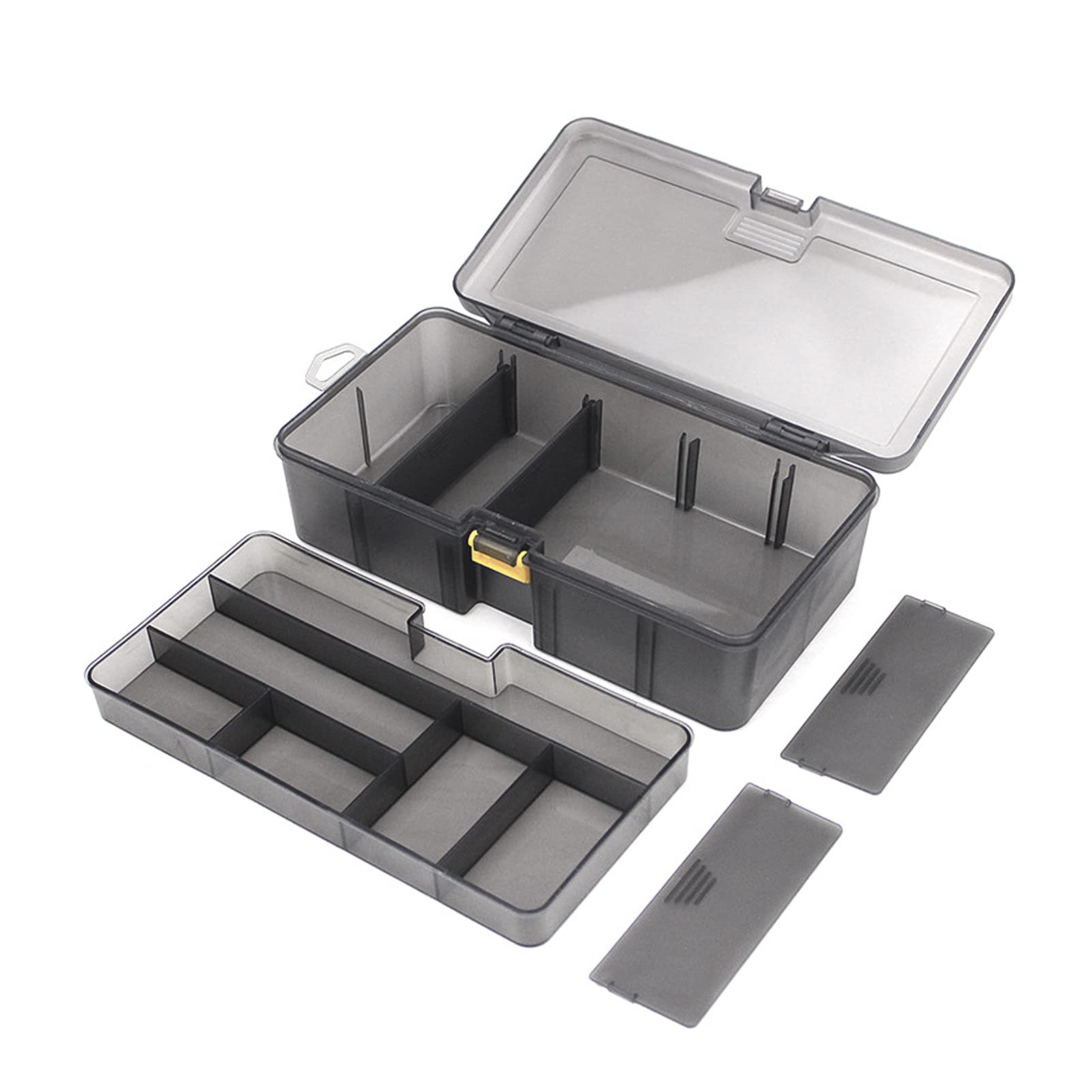 fishing bait storage box with movable tray,Double layer storage box for fishing accessories, multifunctional accessory organizer for fishing gear in freshwater salt water