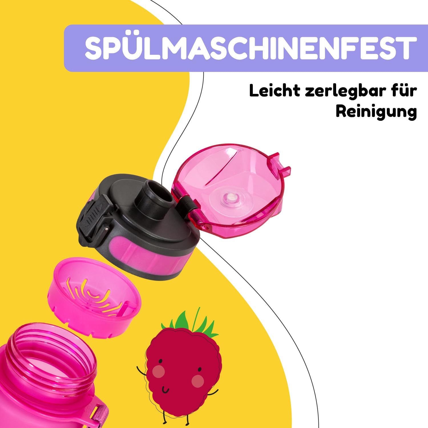 schmatzfatz Kinder Trinkflasche 400ml, Sport für Schule Kindergarten, 1-Klick Verschluss, Geschmacksneutrale Wasserflasche, Auslaufsicher mit Fruchteinsatz, BPA-Frei 3