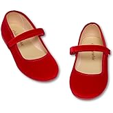 Childrenchic Mary Jane Shoes for Girls – Classic & Comfortable Dress Shoes for Toddlers & Kids – Perfect Flats for School, Play, and Special Occasions (Velvet, Red, 6 Toddler)