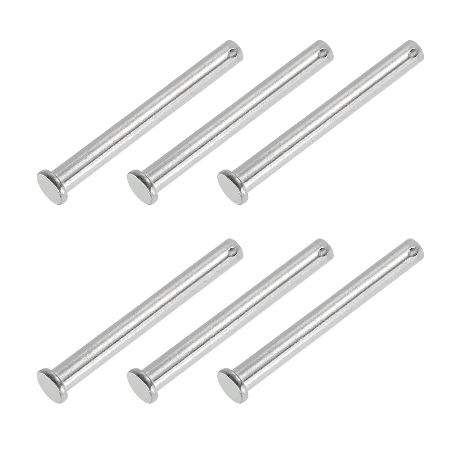 PATIKIL 10 x 100 Mm Single Hole Clevis Pins, 6 Pcs 304 Stainless Steel Flat Head Pin for Hitch Pin Lock Link Hinge Systems, Silver