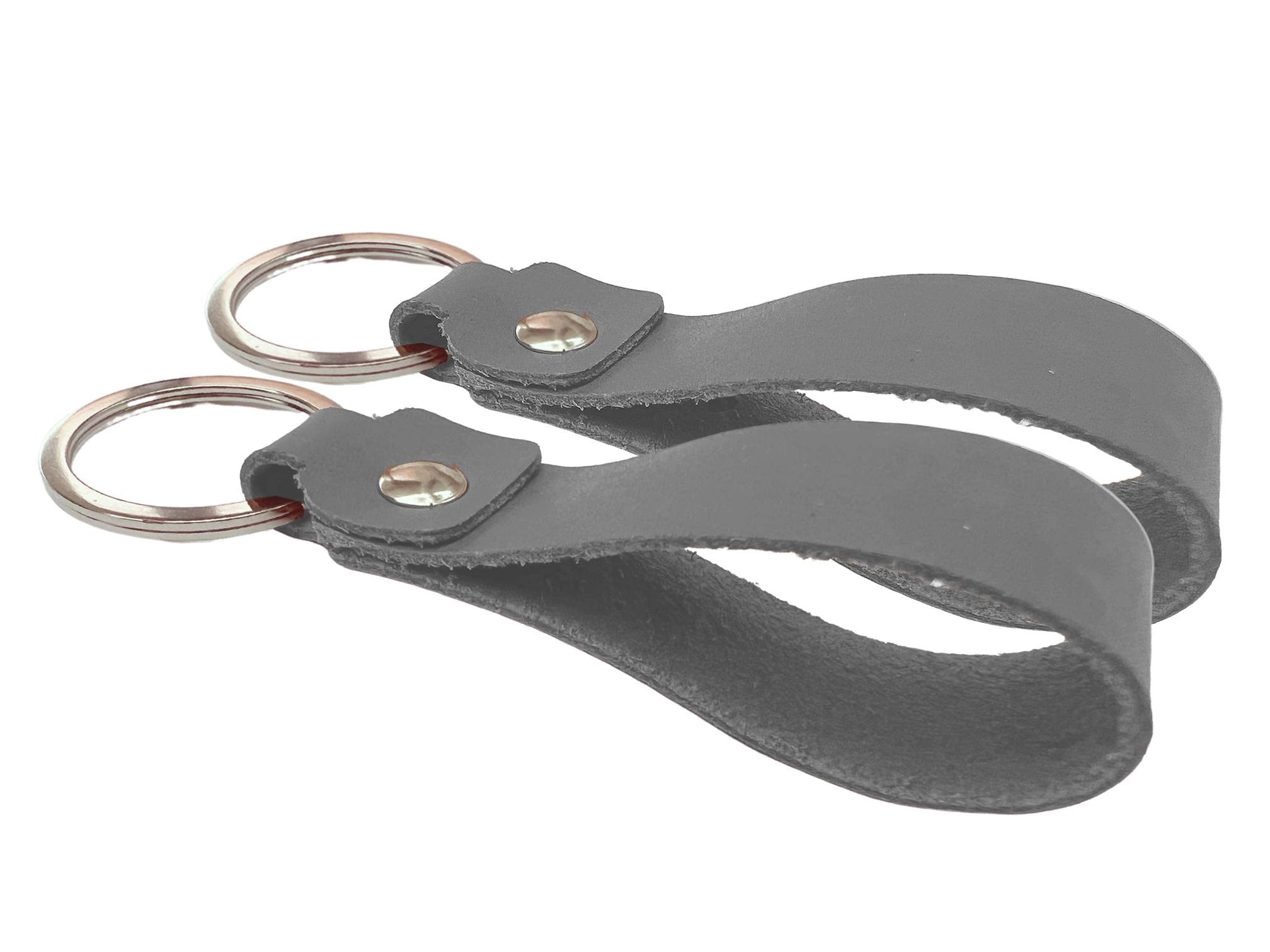 Grey Pack of 2 Real Cow Leather Key Rings Ring Keyring Keychain Keyrings Keys Chains Tag Motorbike Bikes For Men Him Women Handmade MTO2187