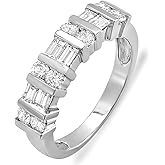 Dazzlingrock Collection 1.00 Ctw Round & Baguette Natural Diamond Women Anniversary Wedding Ring Band, 14K White Real Solid Gold