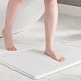 FRESHMINT Ultra Soft Charcoal Infused Memory Foam Bath Mat 17" x 24", Bath Rugs for Bathroom Non-Slip, Thick & Water Absorbent Bathroom Rugs, Room Accessories Shower Floor Mat, Washable, White