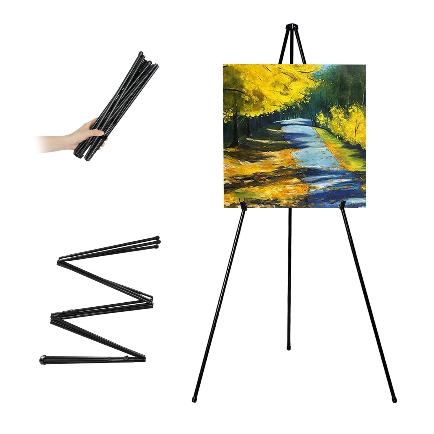 VAIIGO Display Easel Stand for Wedding Sign,Portable Metal Black Easels, Adjustable 168cm Easel Stand for Display, Folding Artist Easels Floor Collapsible Tripod for Sign, Painting, Poster(1Pack)