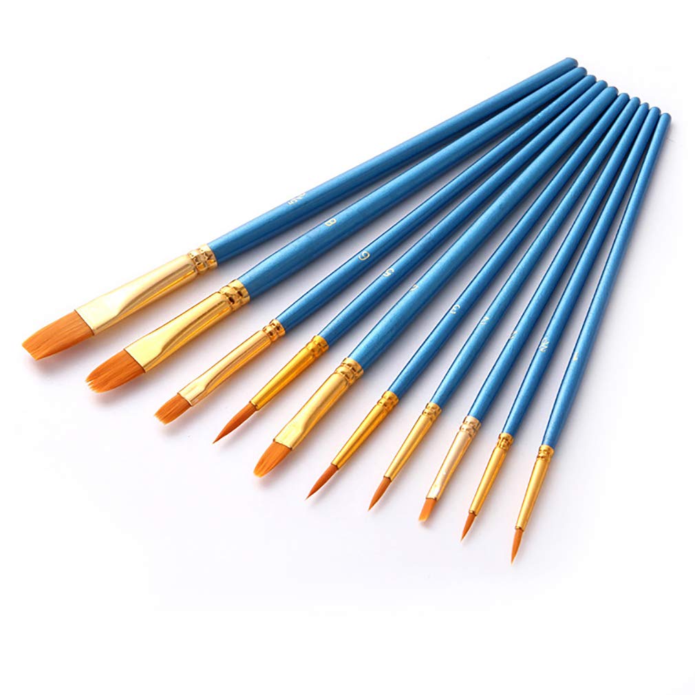 Paint Brushes 10 Pieces Set, Professional Fine Tip Paint Brush Set Round Pointed Tip Nylon Hair artist acrylic brush for Acrylic Watercolor Oil Painting (Blue-10)
