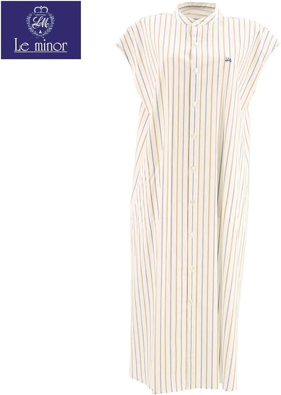 Amazon Le Minor ルミノア レディース コットン スタンドカラー フレンチスリーブ ストライプ柄 シャツワンピース El ホワイト 38 ワンピース チュニック 通販