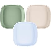 Re-Play Toddler Plates - 22 Oz. Deep-Walled Flat Kids Plates - Dishwasher & Microwave Safe - Made in USA - Set of 3-7.37" x 7.37" x 1.25" - Beach Baby