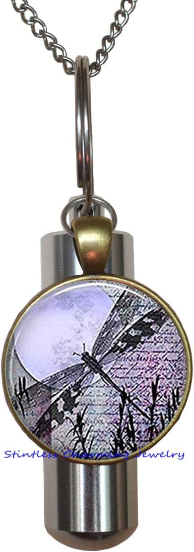 stintless charming Jewelry Lavender Moon Dragonfly, Dragonfly URN, Purple Dragonfly Cremation URN Necklace Full Moon, Moon and dragonfly-JP405