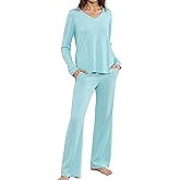 HEARTNICE Women's Ultra Soft V-Neck Long Sleeve Pajama Set - Lightweight & Stretchy PJs for Cozy Nights
