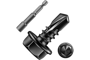 SG TZH (261Pcs)#8 x 1/2" Sheet Metal Screws 410 Black Stainless Steel Hex Washer Head Fast Self Tapping Screws Tek Screws with Hex Socket Included