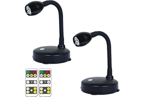 BERGUSTCH Battery Powered LED Spotlight, Flexible Rotate Wall Picture Light, Indoor Uplighting for Plants, Puck Lights with Remote, 3 Lighting Modes Mini Spot Light, Display Lights for Paintings-2Pack