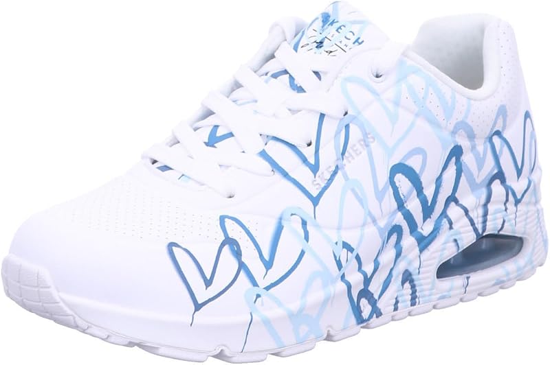 Donna Uno Spread The Love Trainers, White Duraleather/Blue Heart Print Trim, 38 EU