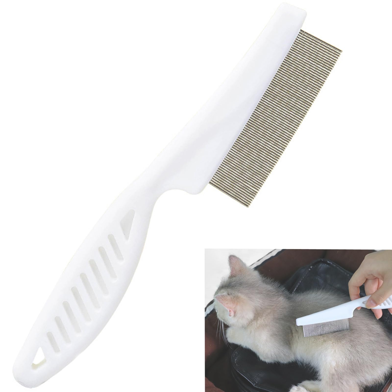 ieron Flea Comb for Pets Flea Comb to Remove Fleas for Long Hair, Dogs and Cats Ruberised Easy Grip Handle Effective against Fleas, Nits, Biting Pests, Ticks, Flea Dirt(White)