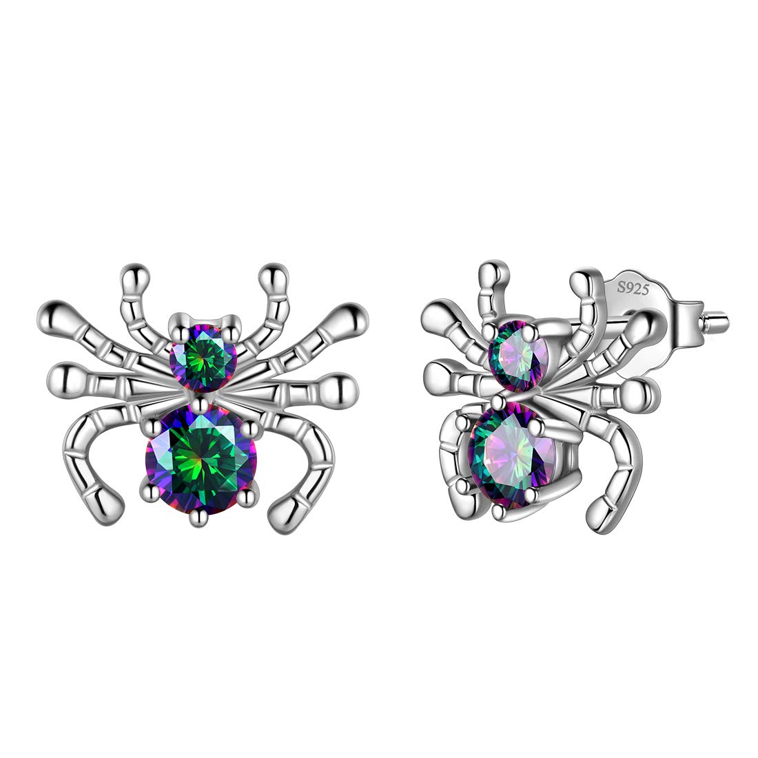 Aurora Tears Spider Stud Earrings Mystic Rainbow Topaz 925 Sterling Sliver Insect Animals Earring Dating Gifts for Women DE0208T