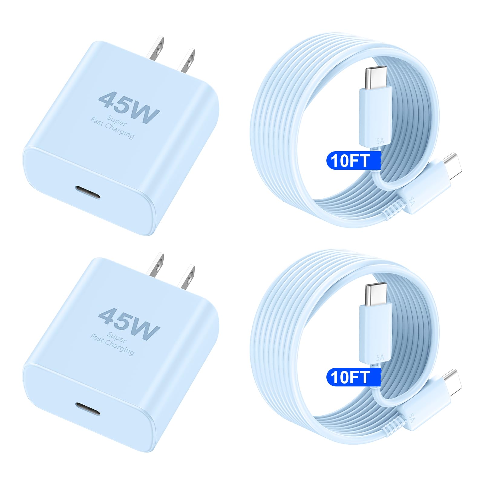 Phone 17 16 Pro Max Charger Fast Charging, 45W USB C Phone 17 16 Super Fast Charger Block with 10ft Long Type C Charging Cable Cord for iPhone 17 Pro Max/17 Pro/17 Air/17/16/16Pro/16 Pro Max-Blue