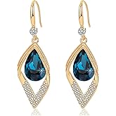 Austrian Crystal Teardrop Hollow Leaf Drop Dangle Earrings for Women 14K Rose Gold Plated Hypoallergenic Jewelry