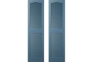 Builders Edge 14.5 in. W x 39 in. H Builders Edge, Standard Cathedral Top Center Mullion, Open Louver Shutters, Includes Matching Installation Spikes (Per Pair), 036 - Classic Blue