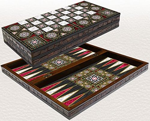 14" Mother of Pearl Pattern Laminated Compressed Wood Checkers Backgammon Set