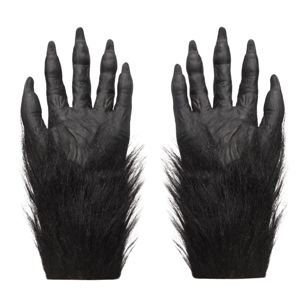SIQITECHUK Werewolf Gloves Halloween Animal Paw Gloves Horror Gloves Wolf Furry Gloves Fancy Dress Aaccessory Cosplay Gloves Halloween Bloody Monster Gloves Hairy Hands Gloves for Carnival Christmas