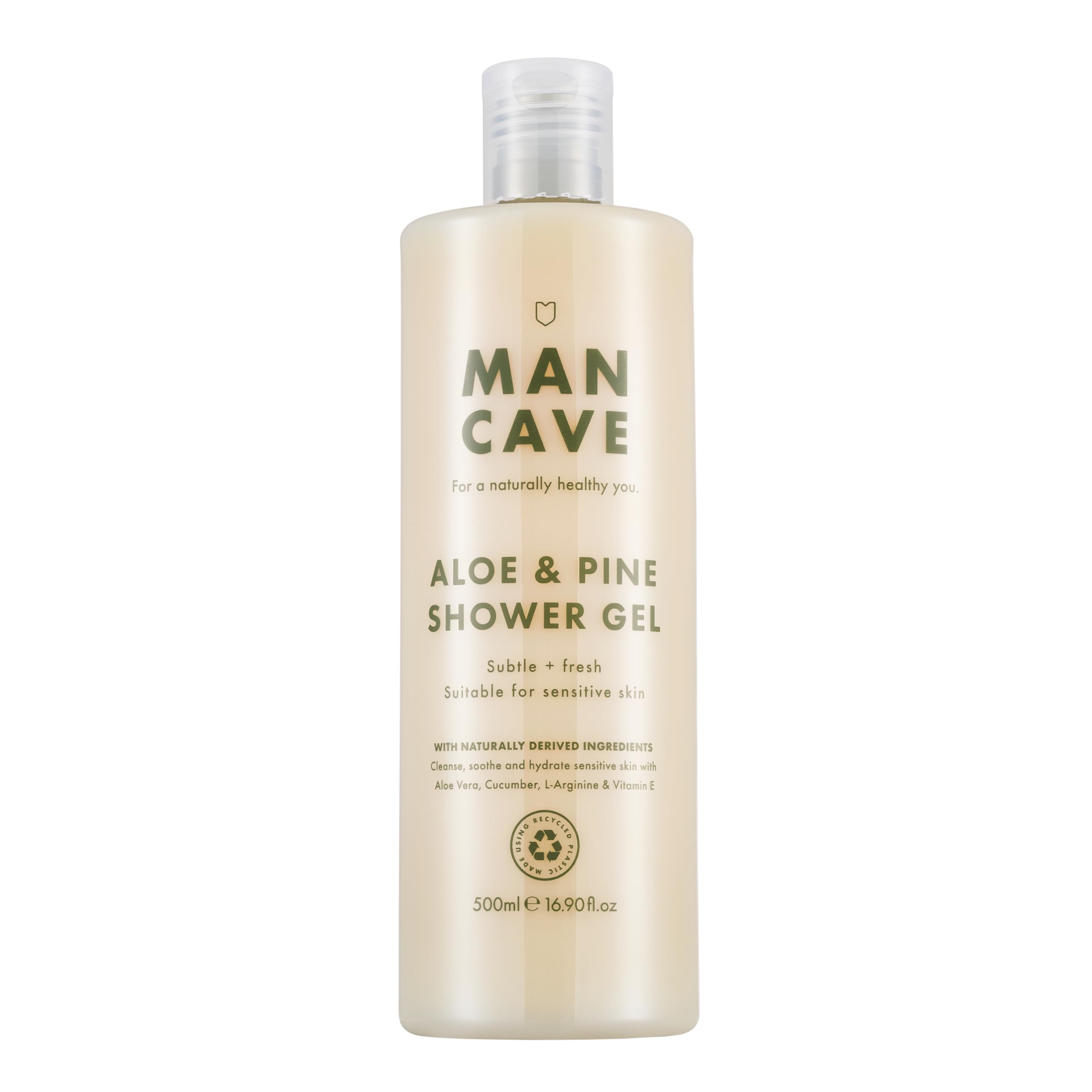 ManCave Aloe and Pine Mens Shower Gel, 500 ml, Body Wash, Natural Ingredients, Vegan, Eco-Conscious and Cruelty-Free, Gentle Shower Gel for Men with Aloe Vera, Cucumber, Body Wash for Men