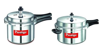 Prestige Popular Aluminium Pressure Cooker Combo Set (Pressure Cooker 7.5 Litres + Pressure Cooker 3 Litres), 2-Pieces
