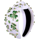 YAHPERN St. Patrick’s Day Headband for Women Good Luck Shamrock Knotted Headband Green Crystal Wide Top Knot Headbands Lucky Irish Holiday St. Patrick’s Day Hair Accessories Party Gifts (Shamrock 2)