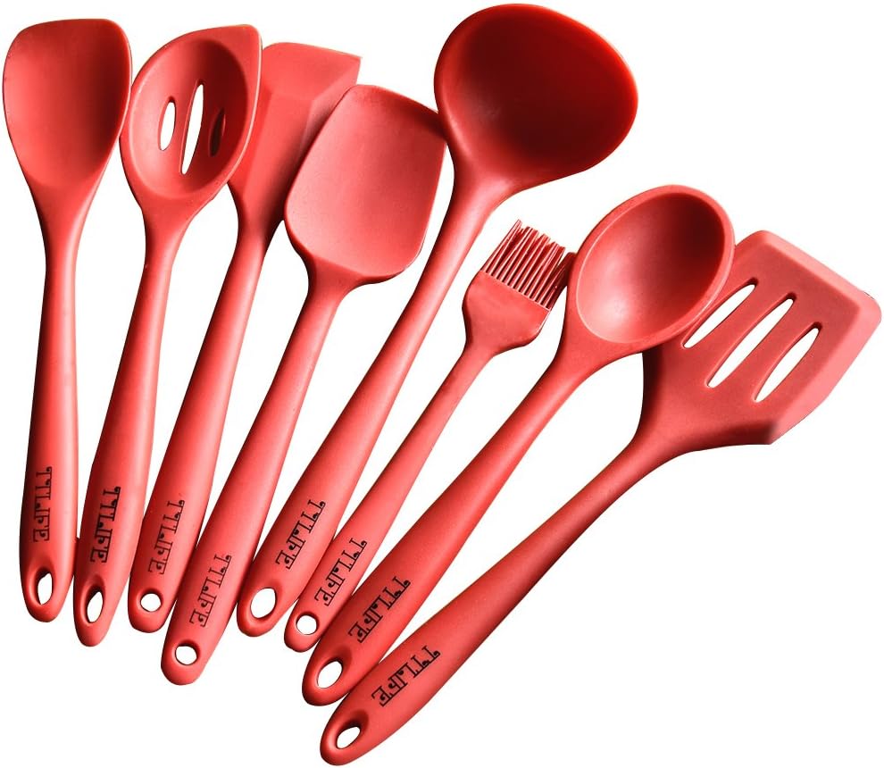 TTLIFE Silicone Spatula Utensil Kitchen 8 Pieces With Turner, Slotted spoon, Ladle, Spoon, Spoon Spatula, Spooula, Spatula, Basting brush โฆ