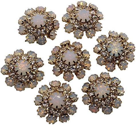 Lkeran New 10pc Mushroom shape 22mm Jelly white metal golden shank rhinestone buttons clothes Intimate flower ornament accessories inlaid dress coat wedding invitation gift box decoration buttons