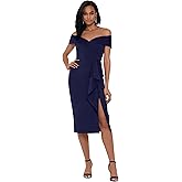 Xscape Womens Betsy & Adam Women's Scuba Crepe Asymmetrical One Shoulder Ruffle Floor Length Dress