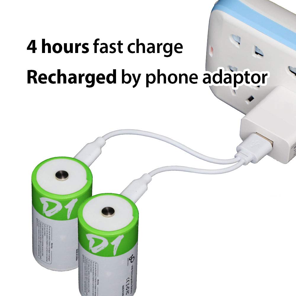 Lot De Piles Rechargeables USB Type D (LR20) - 1.5V Lithium 12000mWh - SMARTOOOLS