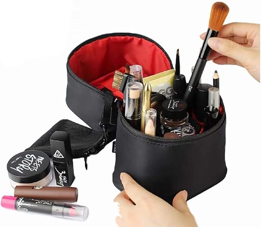 Amazon Kingsie 化粧ポーチ 縦型 円筒型 メッシュポーチ付き 防水 大容量 機能的 仕分け メイクポーチ コスメバッグ 化粧品 洗面用具入れ 小物入れ 旅行 出張 ブラック レッド Kingsie 化粧ポーチ 通販
