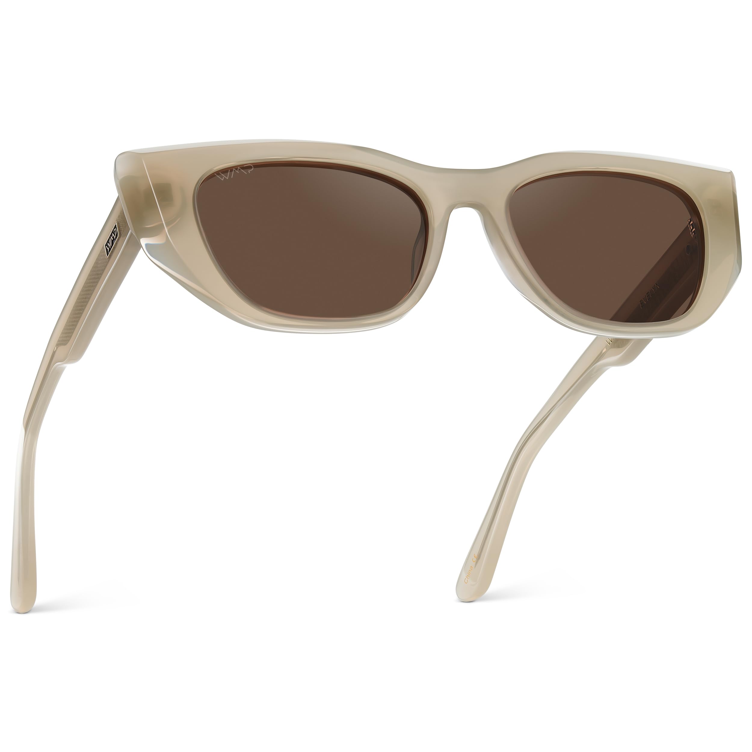 Photo 1 of WearMe Pro - Women's Polarized Sunglasses, Cat-Eye Acetate Frame, Rectangular Lenses, Durable 5-Barrel Hinges, Hand-Polished (Pearl Beige/Brown Lens)