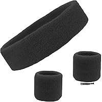 Kenz Laurenz Sweatband Set Cotton Sports Headband Terry Cloth Wristband Moisture Wicking Sweat Absorbing Head Band…