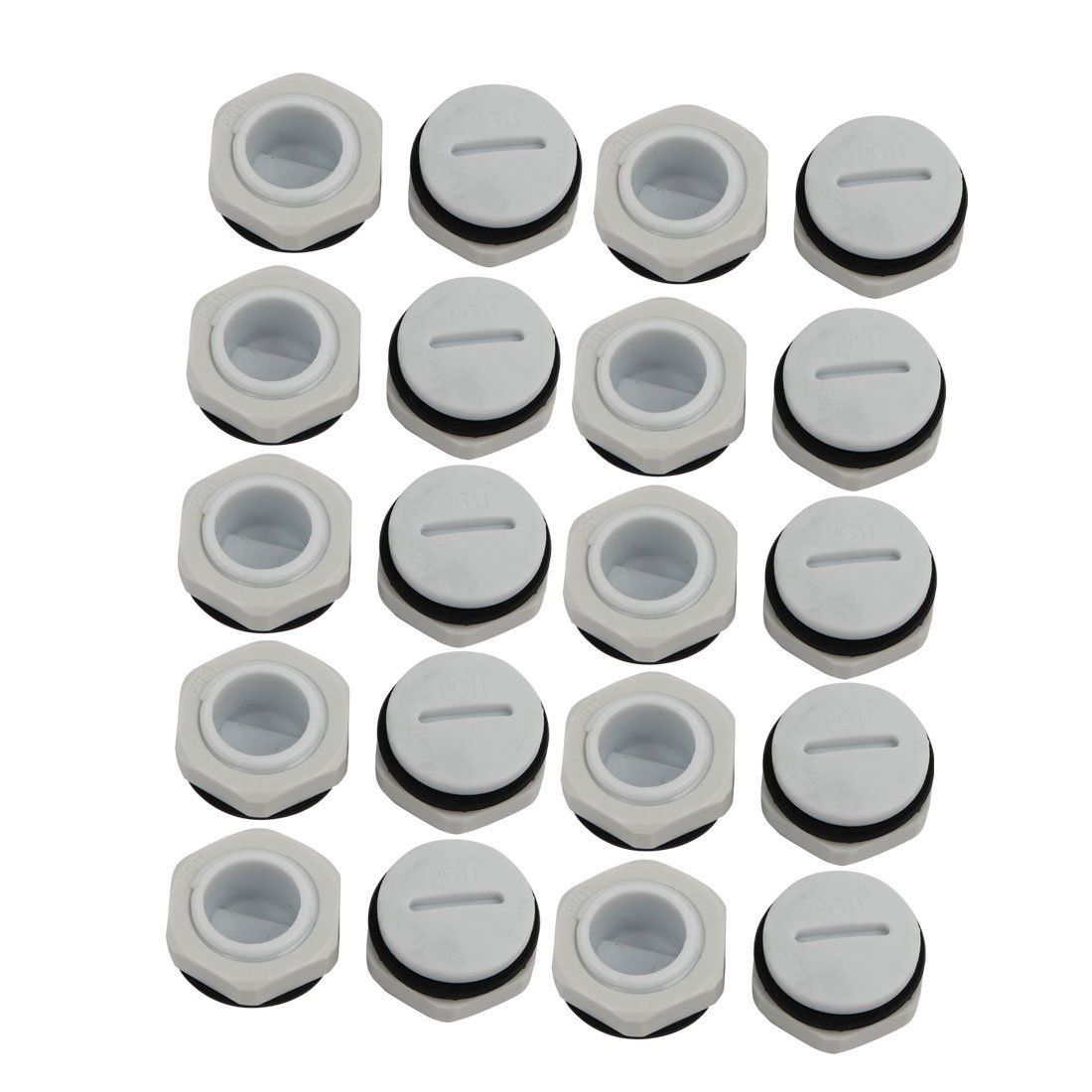 sourcingmap 20pcs GLW-PG11 Nylon Threaded Cable Gland Cap Round Screw-in Cover Gray w Washer