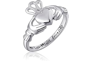 FLYOW S925 Sterling Silver Love Loyalty Friendship Irish Ladies Claddagh Ring for Women
