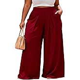 SIMIWALI Plus Size Wide Leg High Waisted Palazzo Pants for Women Casual Lounge Flowy Comfy Loose Trousers with Pockets