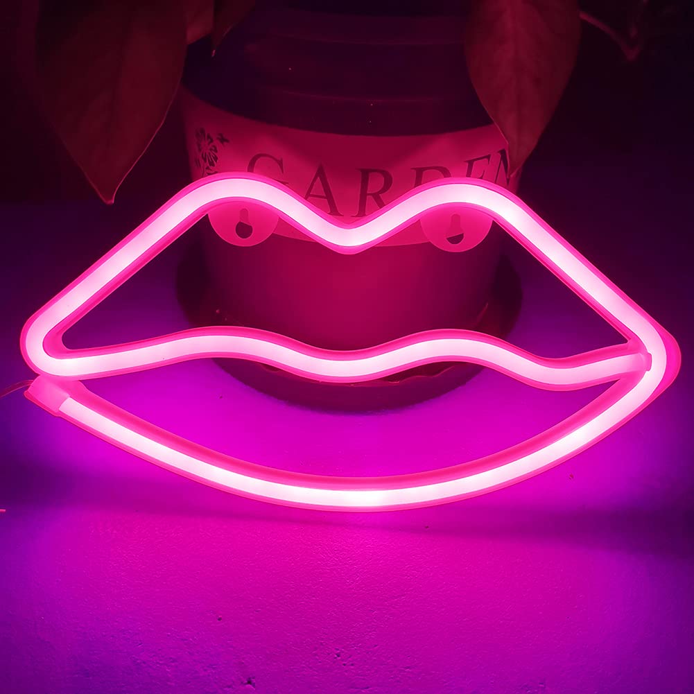 Colording Lips Neon Lights Neon Sign Neon Wall Light Neon Light Art Decorative Neon Lights Neon Signs for Walls Light up Signs for Bedroom Walls Party-PINK Lips
