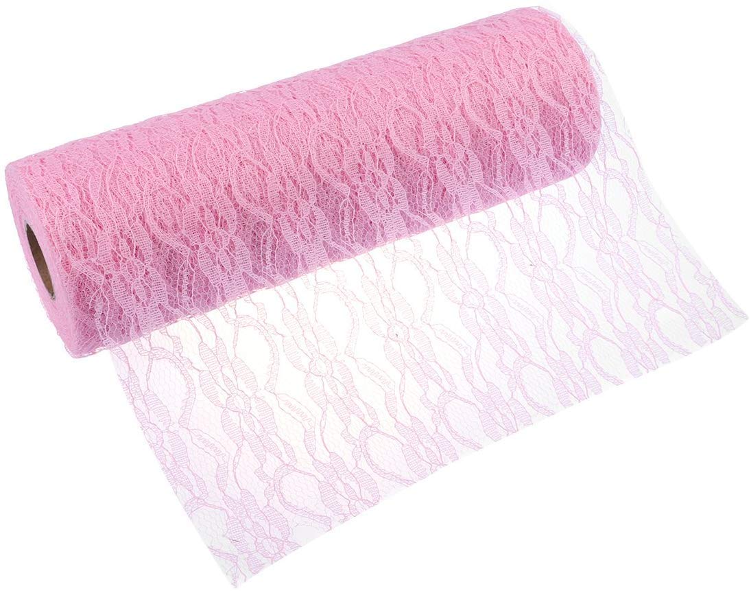 Floral Lace Roll /10Yard Wedding Decorations,Table Runner Chair Sashes Bridal Shower Decorations Gift Bow(Pink)
